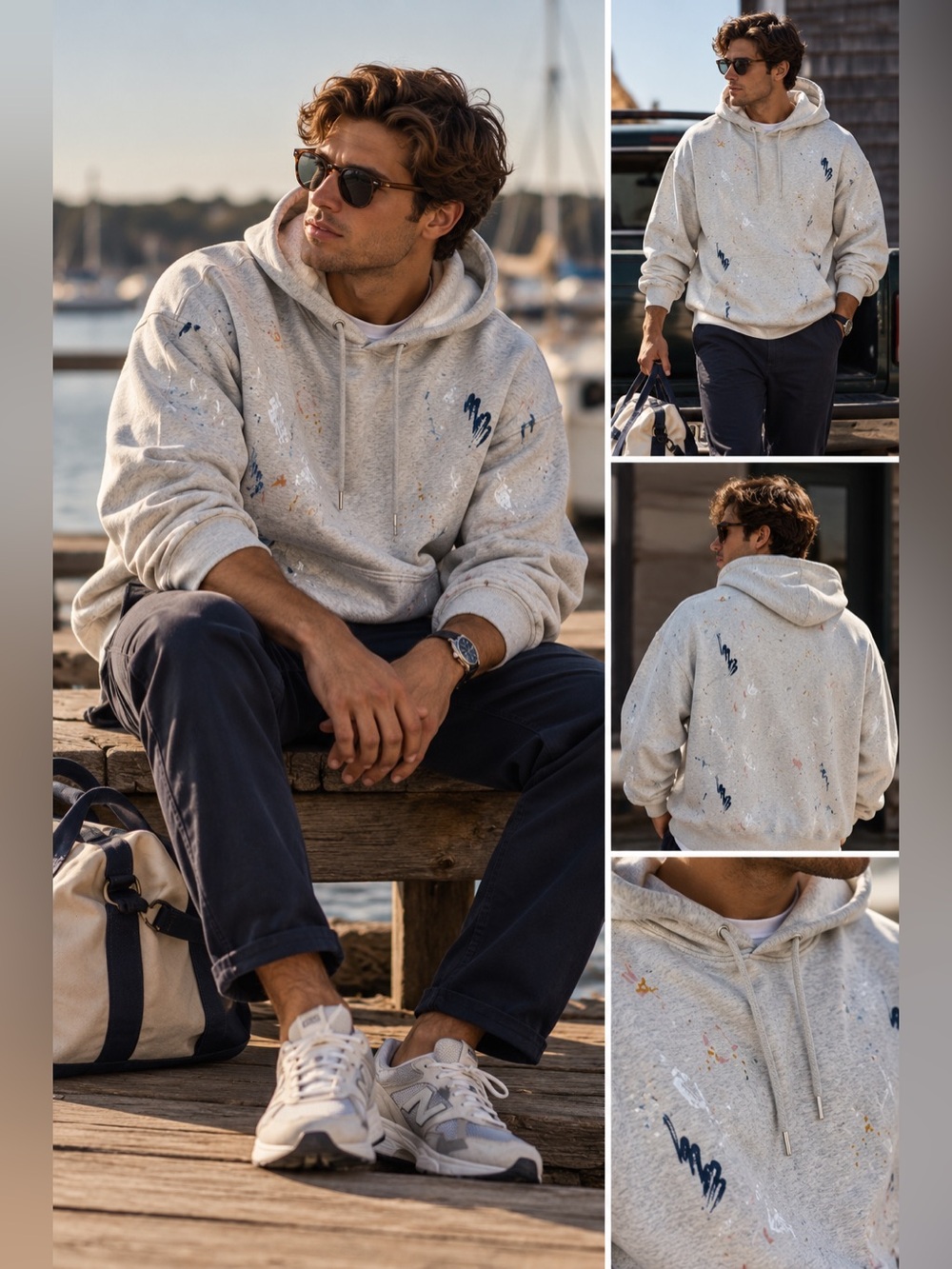 Abercrombie & Fitch Men’s Oversized Paint Splatter Hoodie Gray Multi Size L